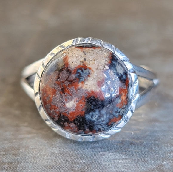 Vintage Jewelry - Native Viper Skin Jasper Ring Size 7 Sterling Silver 925 Womens Jewelry Bohemian